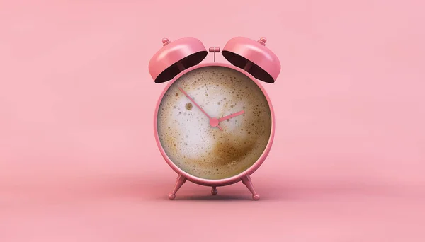 Rosa Uhr Mit Kaffee Konzept Rendering — Stockfoto