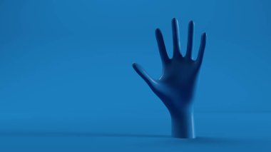 Mavi arkaplanda manken eli 3D görüntüleme