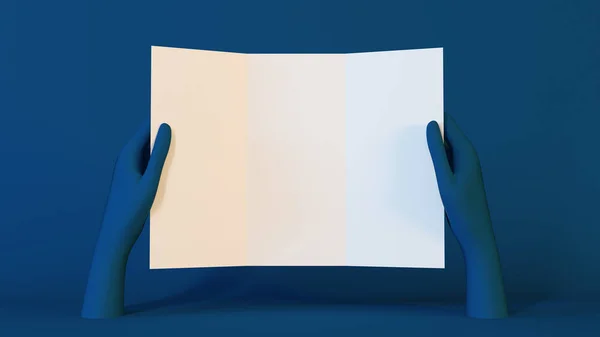 三つ折りパンフレットモックアップ3Dレンダリング — ストック写真