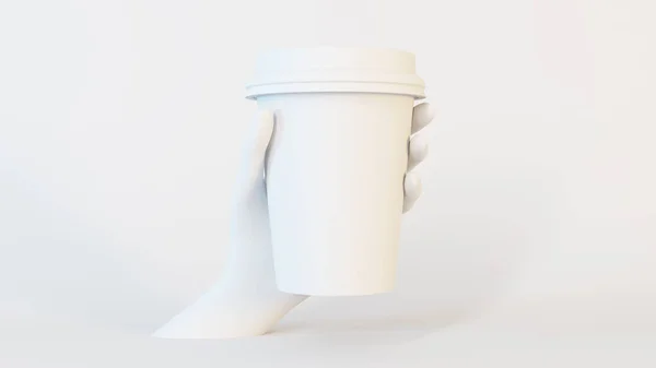 Weiße Hand Hält Kaffeetasse Attrappe — Stockfoto