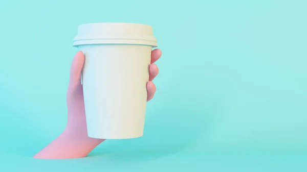 Pink Tangan Memegang Cangkir Kopi Mockup Rendering — Stok Foto