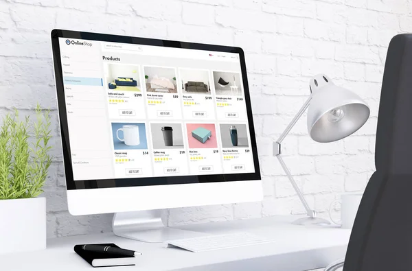 Minimal Stationär Dator Webbutik Rendering — Stockfoto