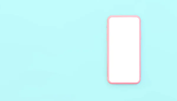 Růžový Smartphone Modrém Pozadí Vykreslování — Stock fotografie