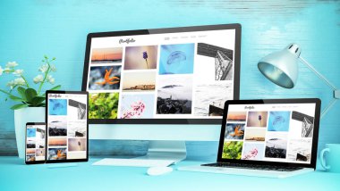 ilgili portföy web sitesi 3d görüntüleme aygıtlarıyla mavi yanıt veren masaüstü