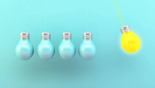 Hanging Lightbulbs One Switched Rendering Concept — 스톡 사진