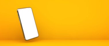 smartphone on yellow background 3d rendering mockup
