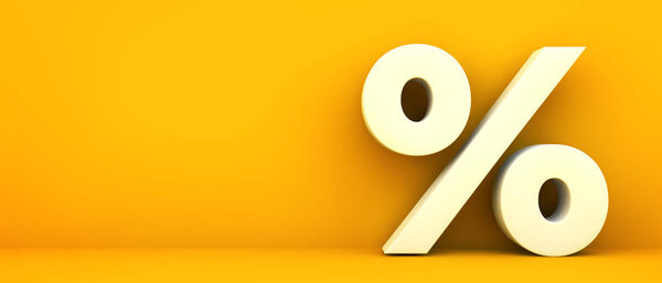 percentage symbol on yellow background 3d rendering