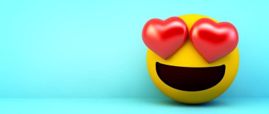love emoticon on blue background 3d rendering