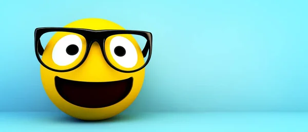 Emoticon Feliz Com Óculos Renderização — Fotografia de Stock