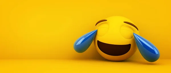 Laughing Emoticon Yellow Background Rendering — Stockfoto