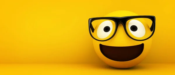 Emoticono Feliz Con Gafas Representación —  Fotos de Stock