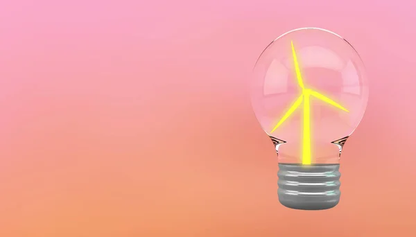 Licht Windrad Auf Glühbirne Öko Konzept Rendering — Stockfoto