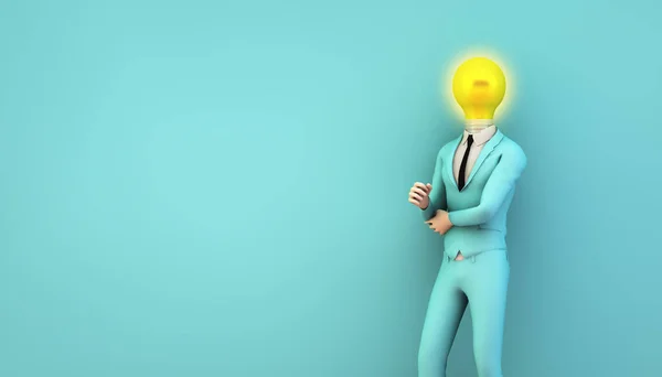 Businessman Lightbulb Head Rendering Concept — Stok fotoğraf