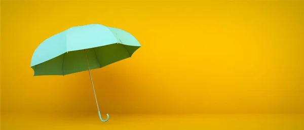 Niebieski Parasol Żółtym Tle Renderowania — Zdjęcie stockowe