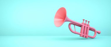 Mavi arkaplanda pembe trompet 3D görüntüleme