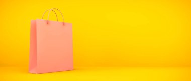 Sarı arka planda pembe alışveriş çantası