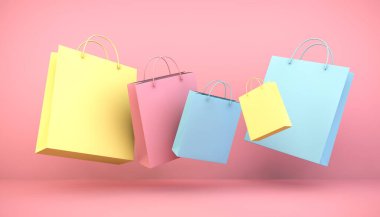 yüzen renkli alışveriş torbaları koleksiyonu 3D görüntüleme