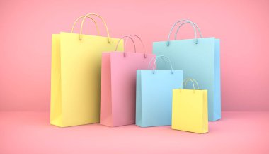 Renkli alışveriş torbaları koleksiyonu 3D görüntüleme