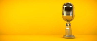 gold microphone on yellow background 3d rendering clipart