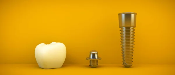 Protesi Dentarie Sfondo Giallo Rendering — Foto Stock