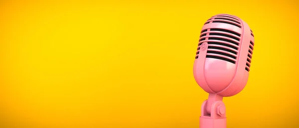 Rózsaszín Mikrofon Sárga Háttér Renderelés — Stock Fotó