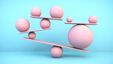 mavi arkaplandaki pembe dengeleyici toplar 3D görüntüleme