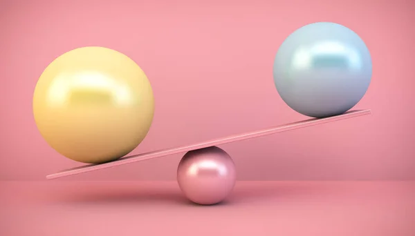 ピンクの背景にボールをバランスさせる3Dレンダリング — ストック写真