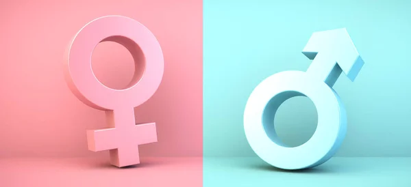 male and female icons on blue and pink background 3d rendering