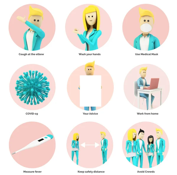 Virus Prevention Icons Rendering — Stock Photo, Image