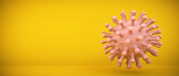 黄色の背景にピンクのウイルス3Dレンダリング — ストック写真