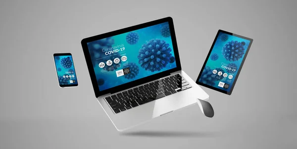 Floating Devices Dengan Covid Responsive Info Website Rendering — Stok Foto