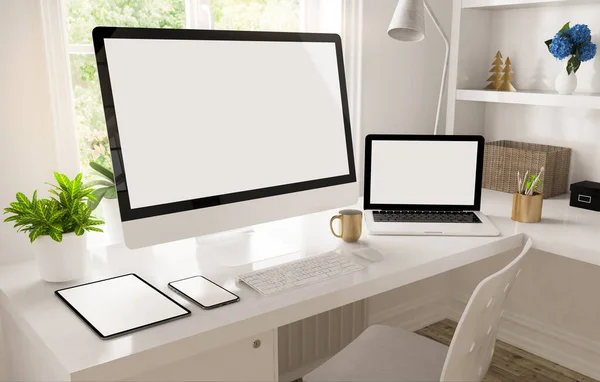 home office desktop 3d rendering