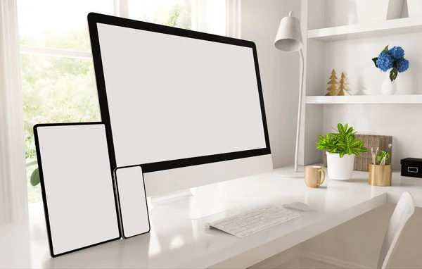 Responsive Devices Home Office Rendering — Stock Photo, Image