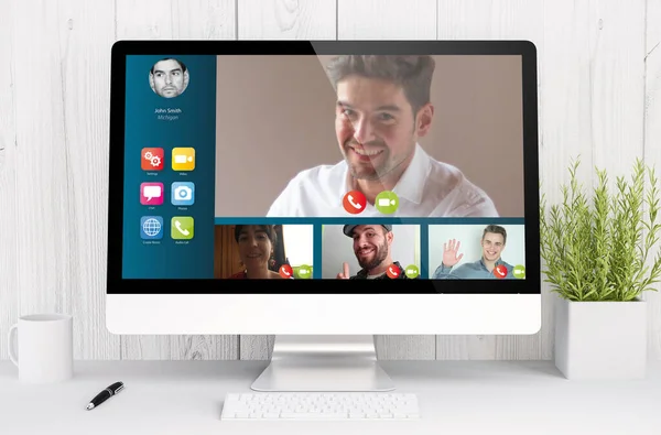 Rendering Video Conference Software Computer — Stock Photo, Image