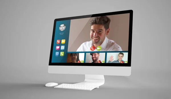 Video Conference Computer Rendering — Stock Photo, Image