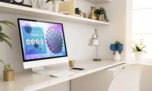 Coronavirus Info Website Home Office Setup Rendering — Fotografia de Stock