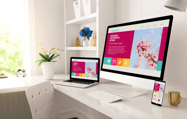 Home Office Criado Com Design Resposnive Tela Renderização — Fotografia de Stock