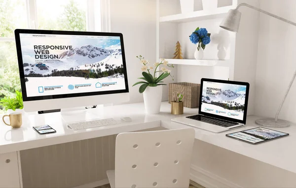 Home Office Allestito Con Responsive Snow Mountain Sito Web Rendering — Foto Stock