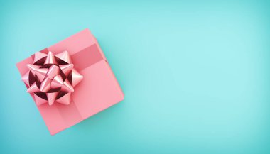 Mavi arkaplandaki pembe hediye kutusu 3D görüntüleme