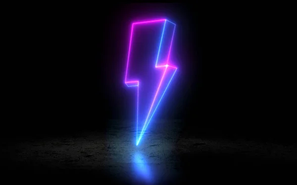 neon thunder icon 3d rendering