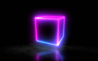 neon küp simgesi resimleme 3d görüntüleme