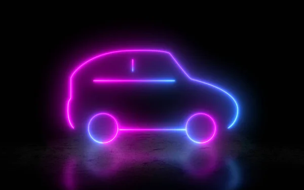Neon Car Icon Illustration Rendering — Stock Photo, Image