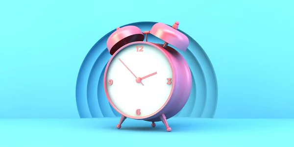 ピンクの時計青の背景3Dレンダリング — ストック写真