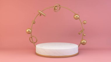 Altın ilkel ve pembe arkaplan 3D görüntüleme platformu