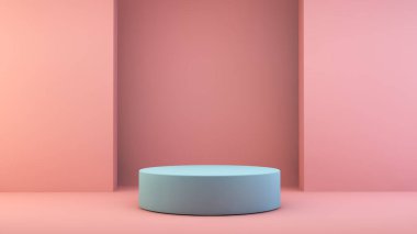 Pembe arkaplandaki boş mavi platform 3d görüntüleme