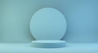Ürün sunumu için boş mavi platform 3d oluşturma