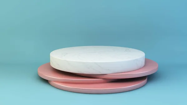 Empty product presentation display with marble and pink shapes 3d rendering
