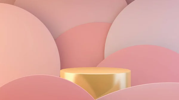 Goldene Plattform Auf Rosa Kreisen Hintergrund Rendering — Stockfoto