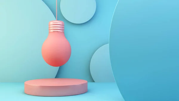 Розовая Висящая Лампочка Синей Студии Рендеринга — стоковое фото