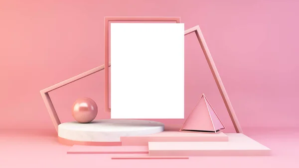 Weißes Poster Auf Geometrischem Rosa Bühnenbild — Stockfoto